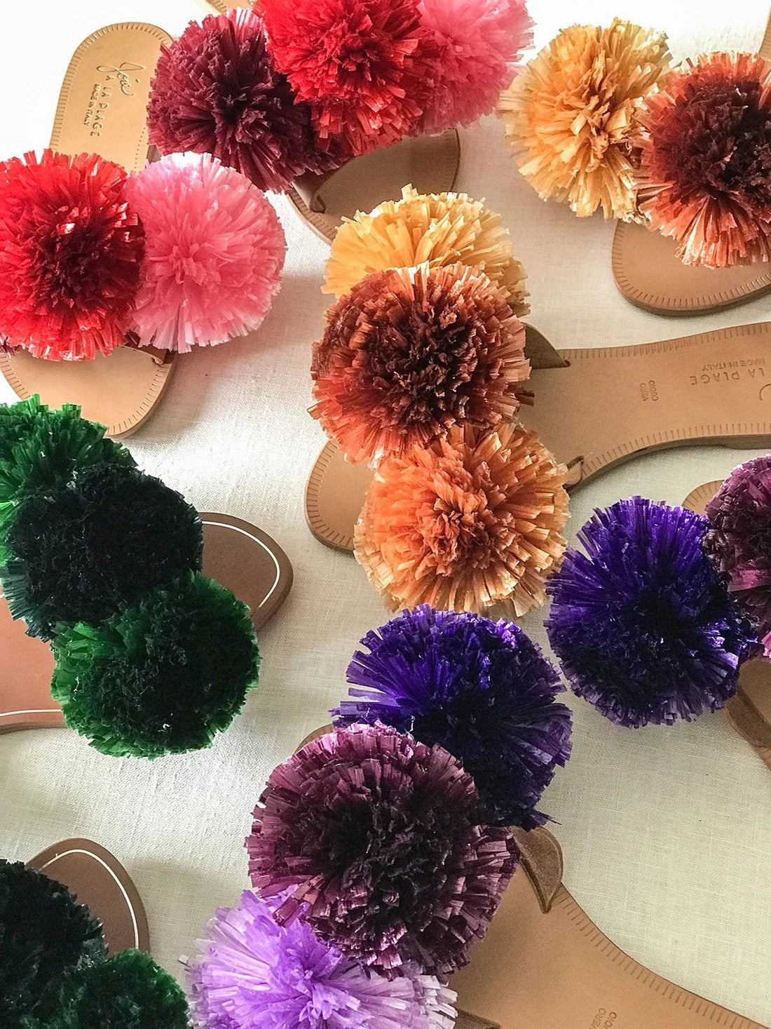 cool diy raffia pom pom slides