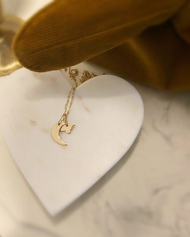 crescent moon and butterfly charms necklace lore - andJules Jewelry