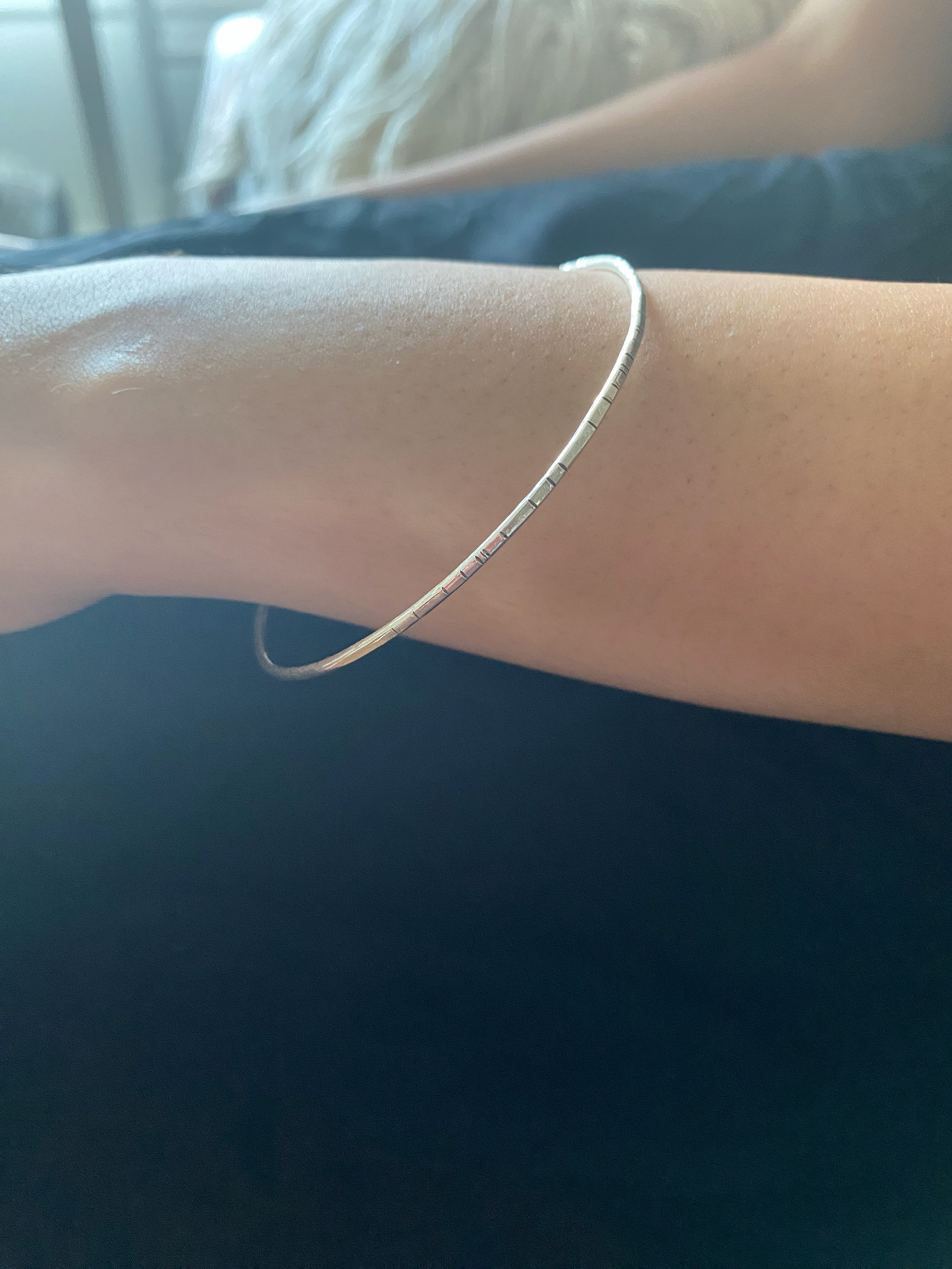 textured sterling silver bangle andJules