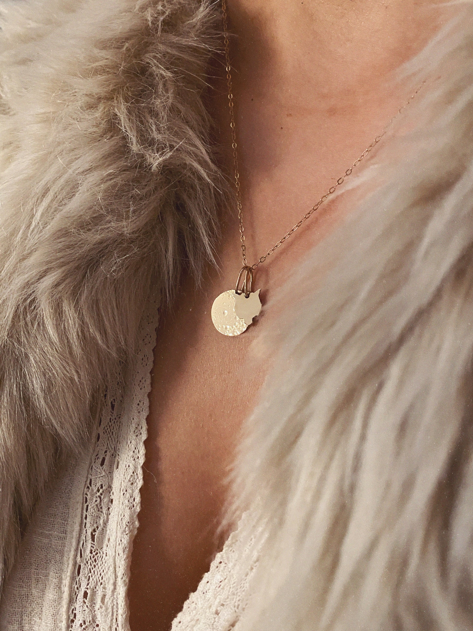 14k gold full wolf moon jewelry bohemian necklace 