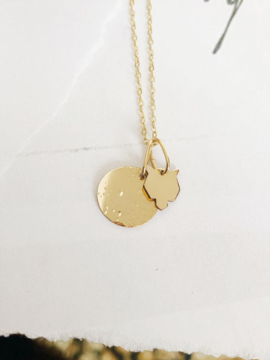 gold full moon wolf necklace bohemian jewelry boho chic jewelry 