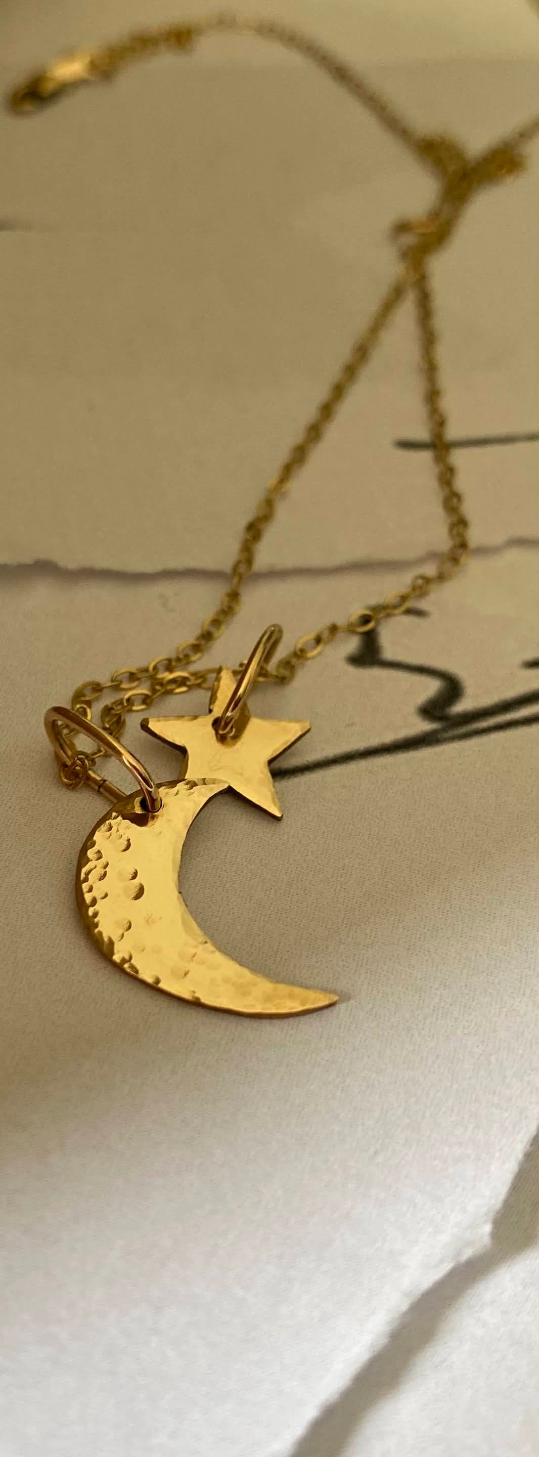 gold moon and star charms necklace andJules free spirited jewelry