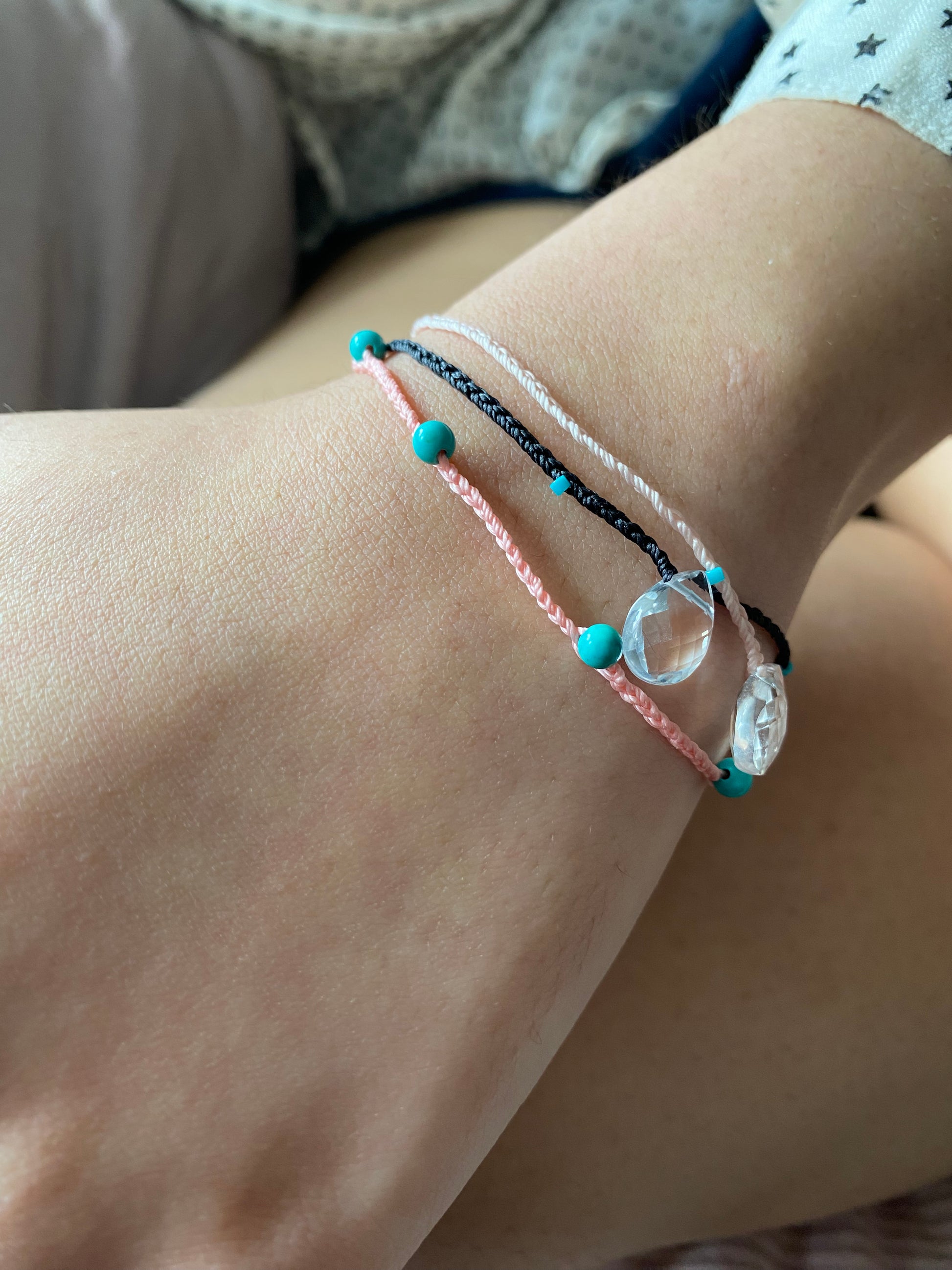 blue skies turquoise beaded bracelet dusty rose pink .03 - andJules Jewelry