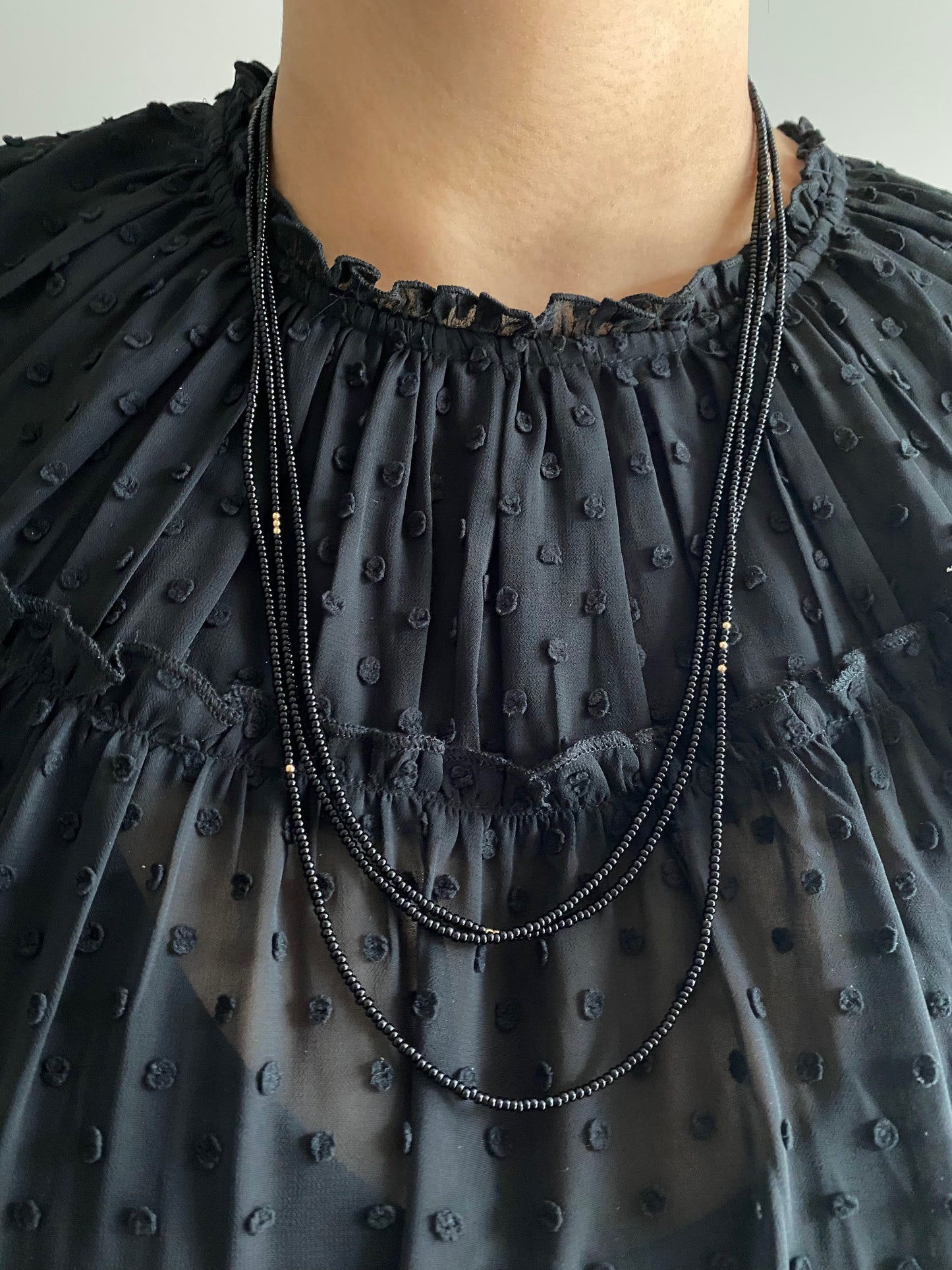 delicate black beaded necklace 