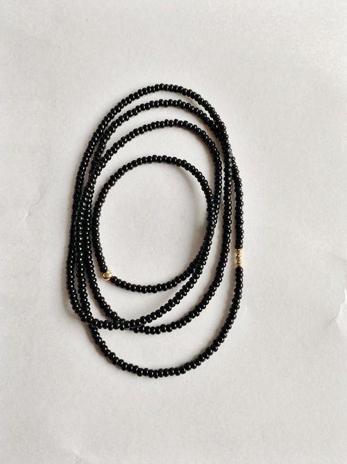 evening stars long black and gold beaded necklace - andJules Jewelry